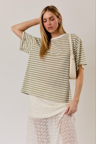 Crew Neck Half Sleeve Striped  T Shirt
