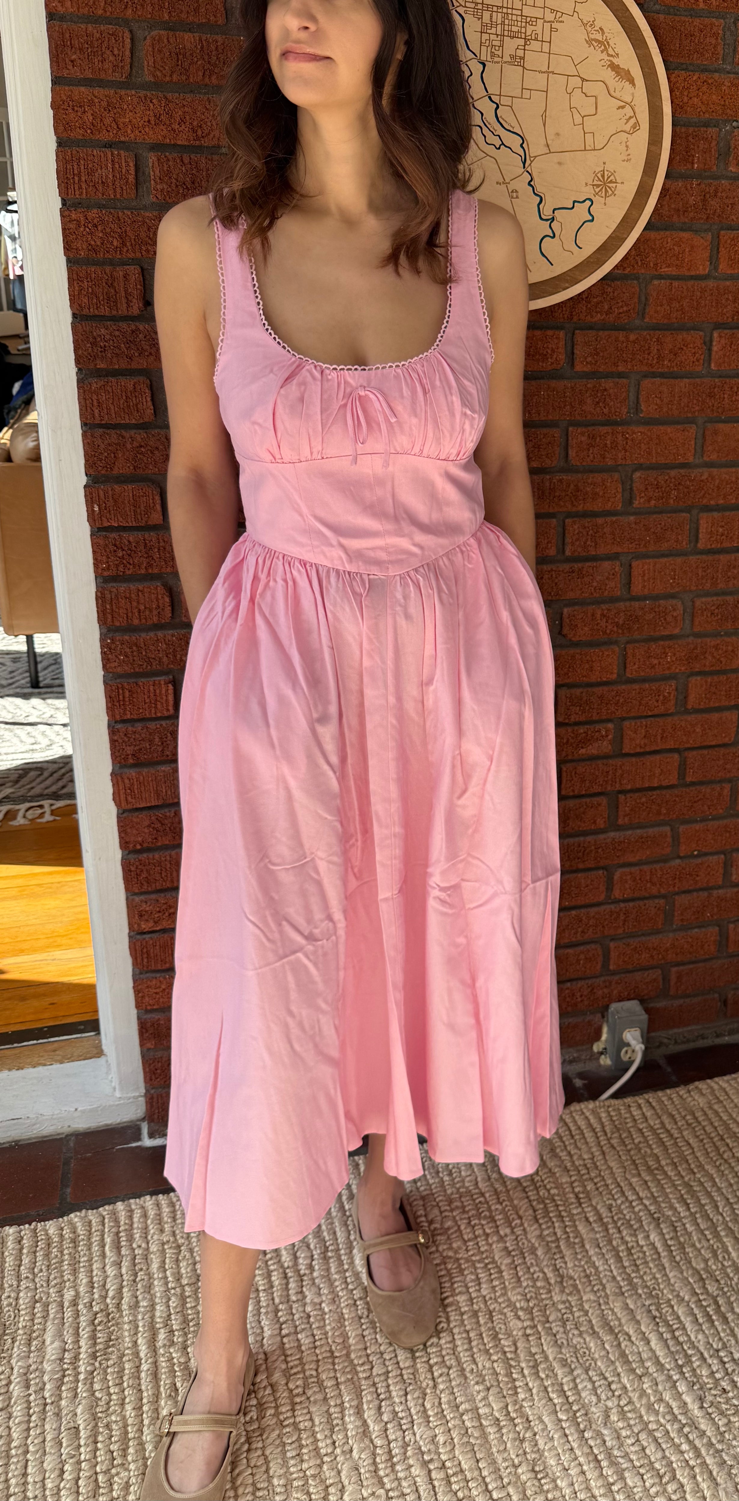 Sleeveless Square Neck Princess waist Midi Dress