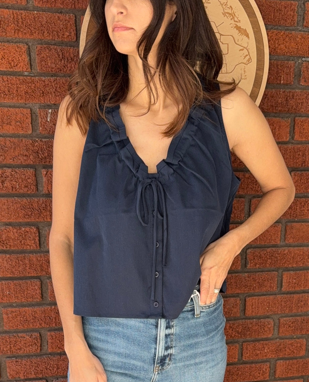 Hometown Gathered Sleeveless Blouse