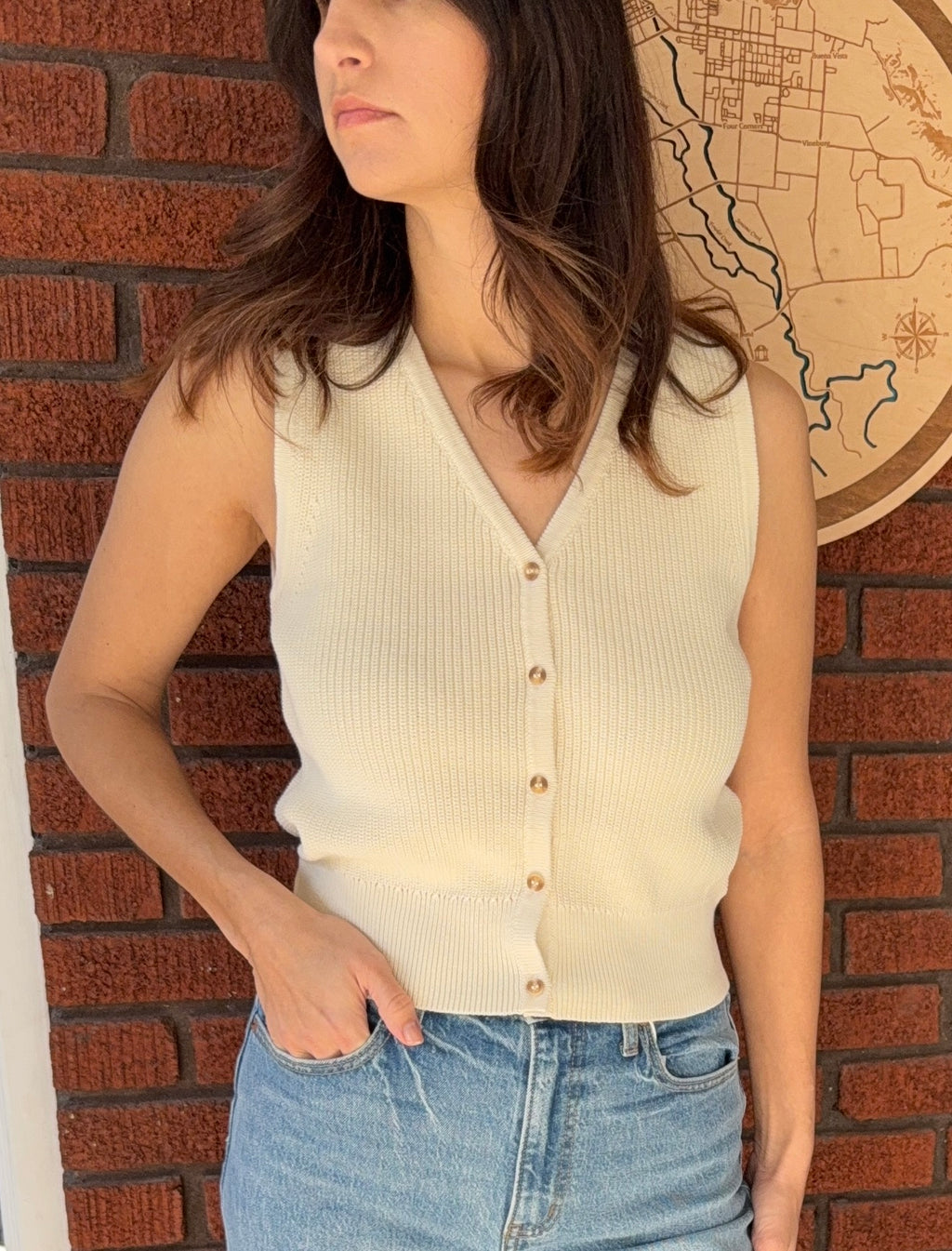 Perfume Note Button Front Cardigan Vest