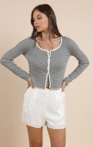 Olivia Prepster Button Front Striped Cardigan