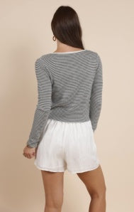 Olivia Prepster Button Front Striped Cardigan